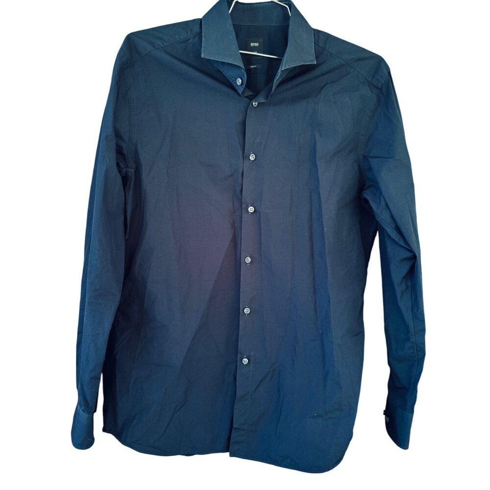 Hugo Boss Men's Slim Fit Tailored Dress Shirt Size Large Dark Blue